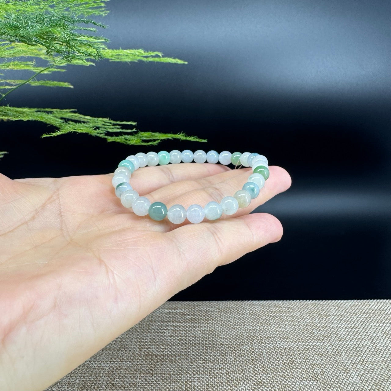 Natural Jadeite Jade  Round Multi-Colors Beads Bracelet ( 6.5mm )