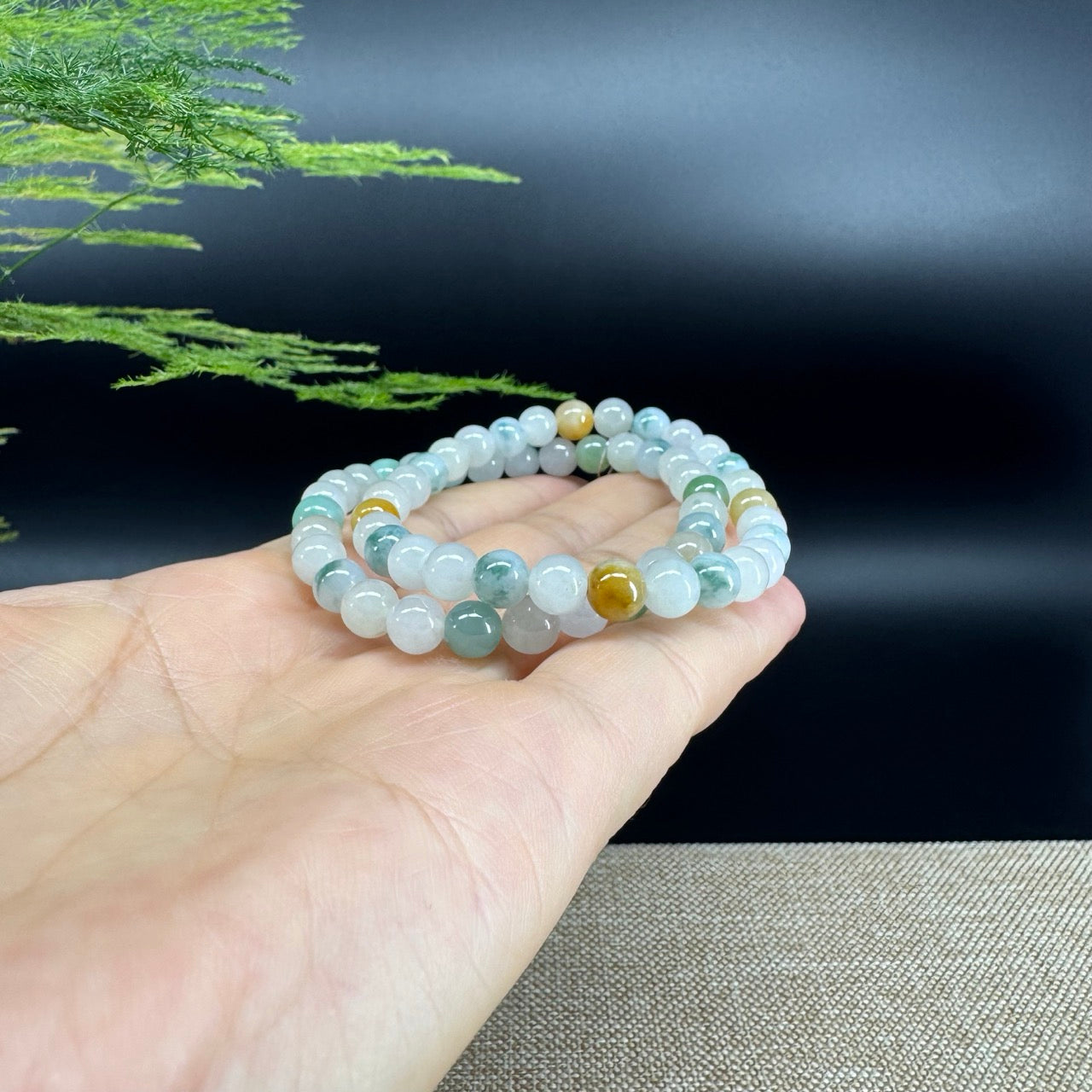 Natural Jadeite Jade  Round Multi-Colors Beads Bracelet ( 6.5mm )