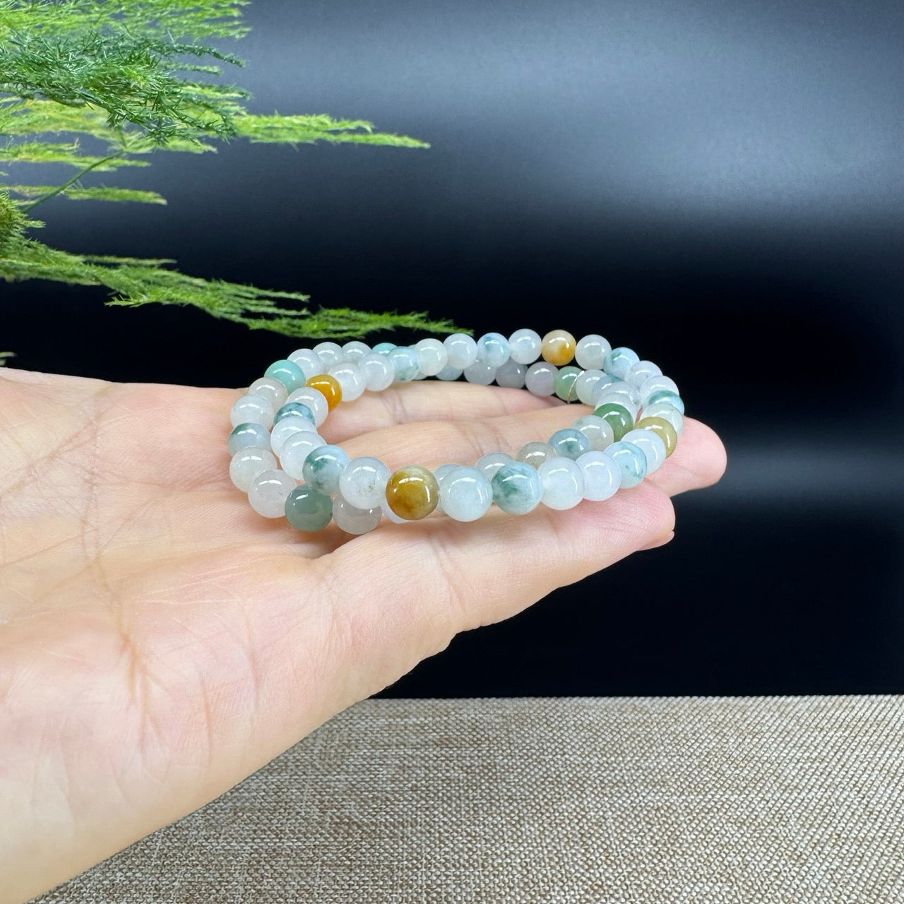 Natural Jadeite Jade  Round Multi-Colors Beads Bracelet ( 6.5mm )