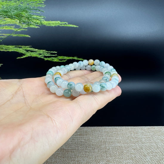 Natural Jadeite Jade  Round Multi-Colors Beads Bracelet ( 6.5mm )
