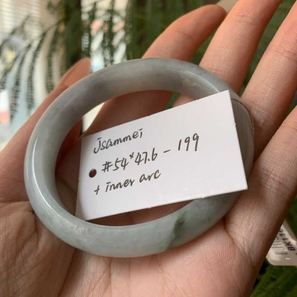 "Live" Natural Light Green Flower Jadeite Jade Oval Bangle Bracelet (06/17/26)