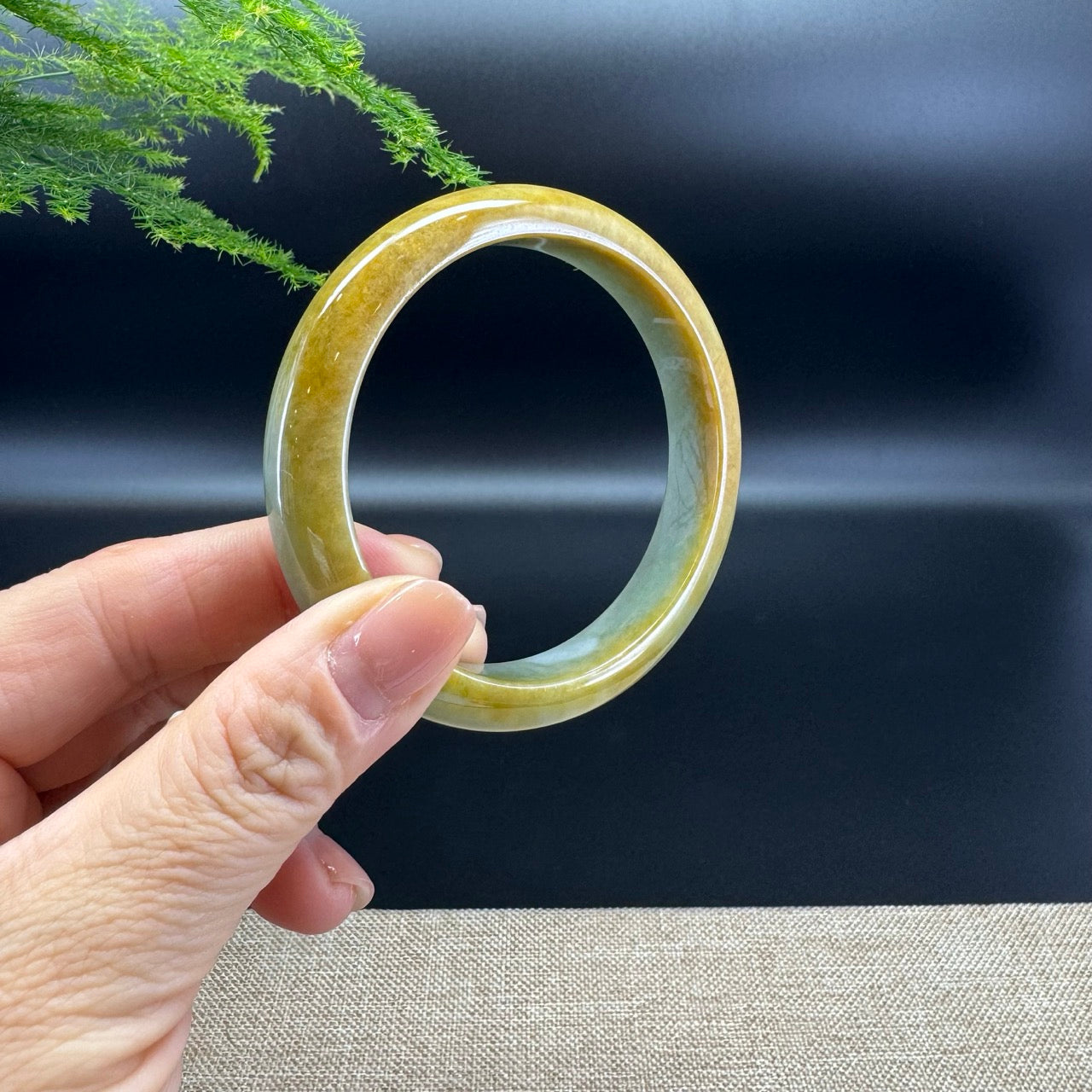 Genuine Burmese Yellow Green Jade Jadeite Bangle Bracelet ( 58.9mm )
