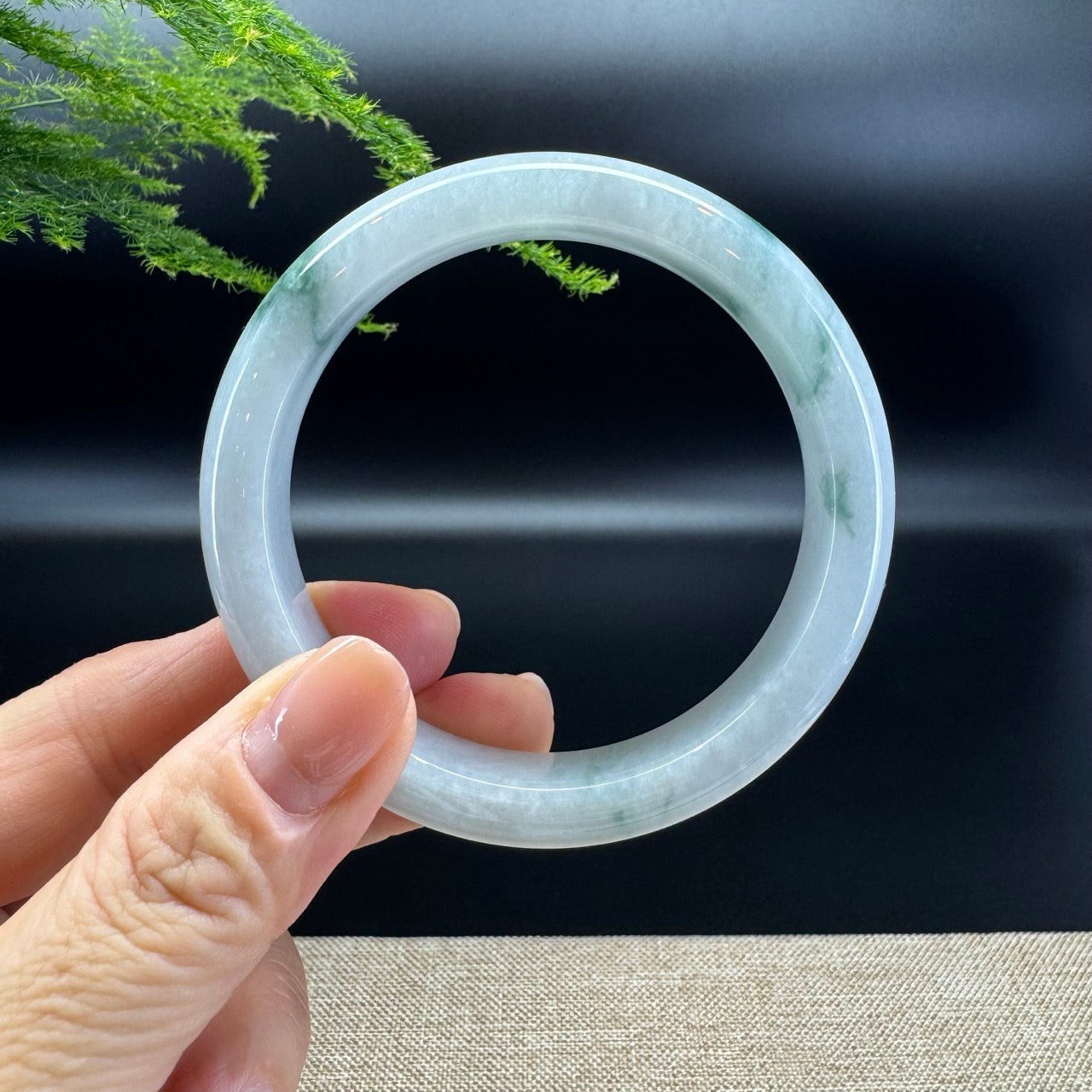 Genuine Burmese White Green Jade Jadeite Bangle Bracelet ( 58.5mm )