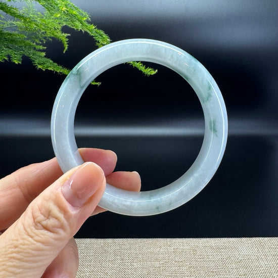 Genuine Burmese White Green Jade Jadeite Bangle Bracelet ( 58.5mm )