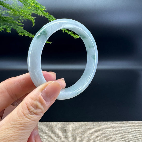 Genuine Burmese White Green Jade Jadeite Bangle Bracelet ( 58.5mm )