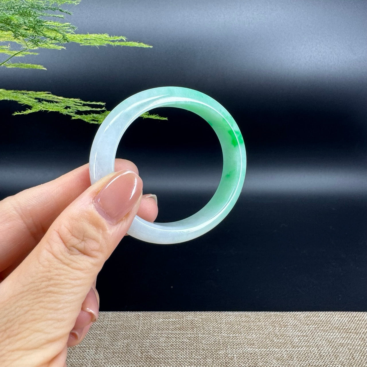 Genuine Burmese Icy Green Jade Jadeite Bangle Bracelet (52.8*45.8mm)