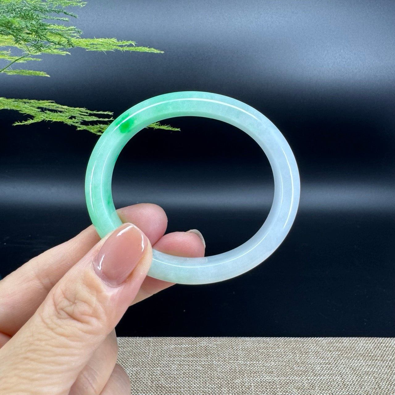 Genuine Burmese Icy Green Jade Jadeite Bangle Bracelet (52.8*45.8mm)