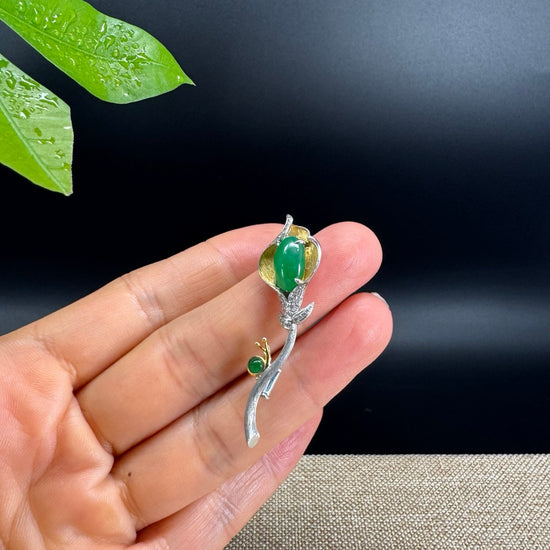 RealJade  18K Gold Genuine Imperial Jadeite Jade Pendant & Brooch with Diamonds