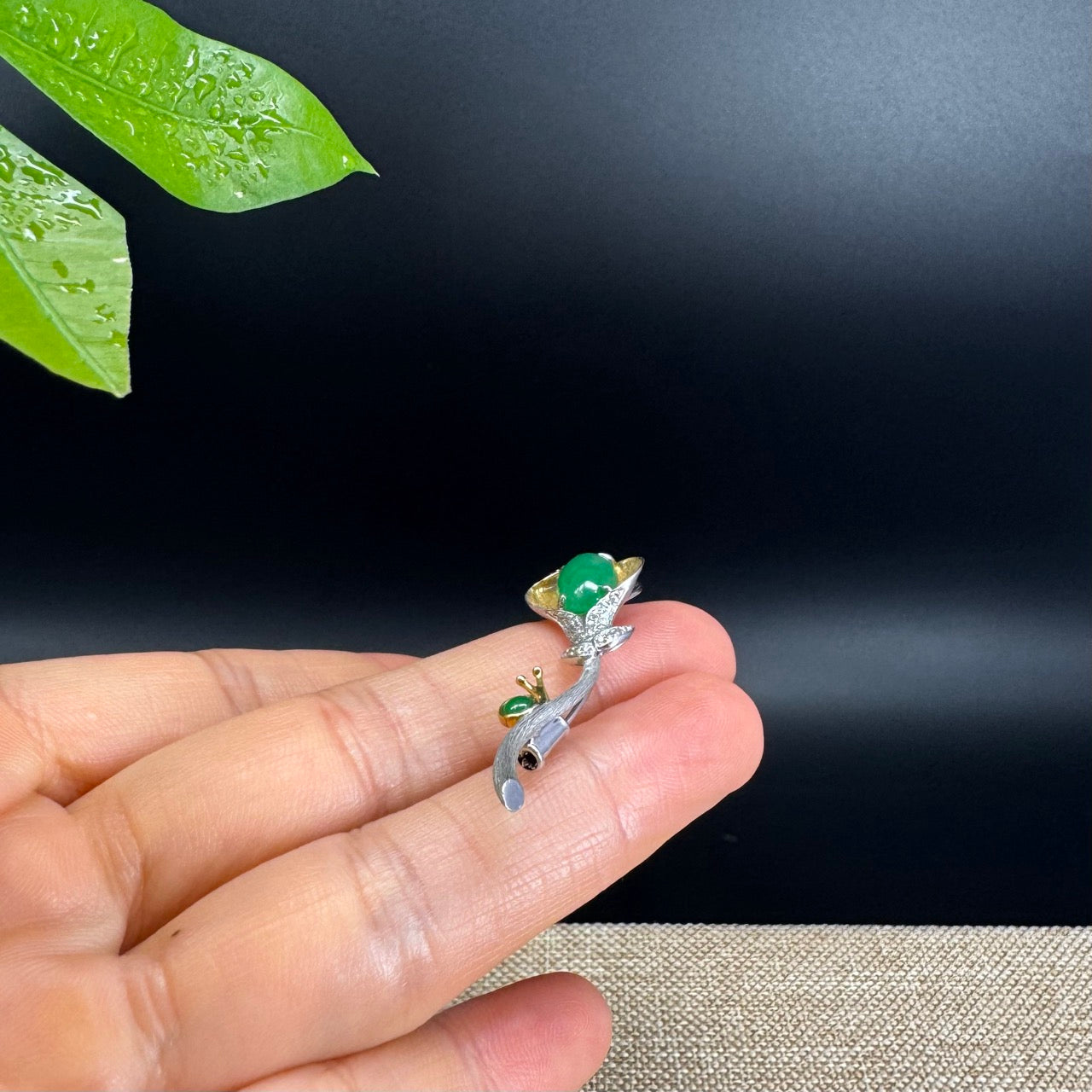 RealJade  18K Gold Genuine Imperial Jadeite Jade Pendant & Brooch with Diamonds