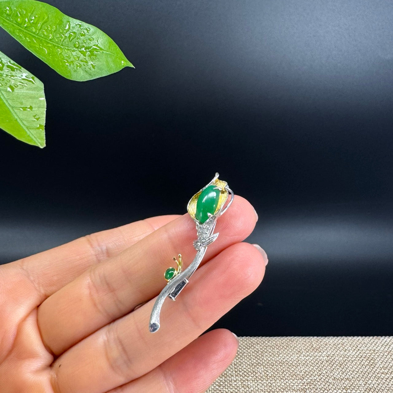 RealJade  18K Gold Genuine Imperial Jadeite Jade Pendant & Brooch with Diamonds