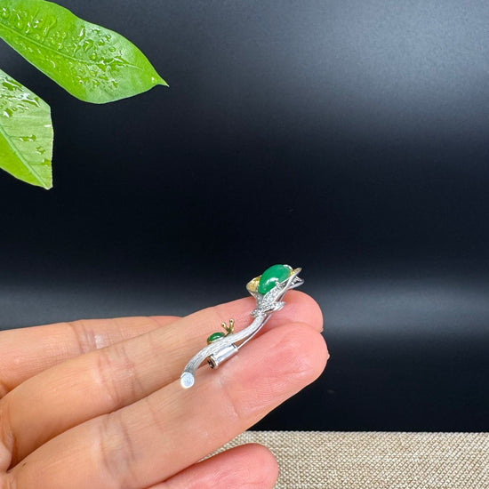 RealJade  18K Gold Genuine Imperial Jadeite Jade Pendant & Brooch with Diamonds