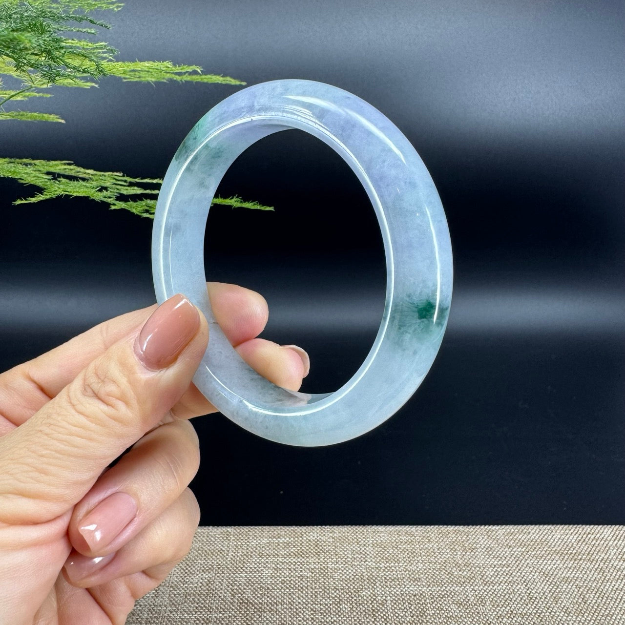 Genuine Burmese Lavender Green Jade Jadeite Bangle Bracelet ( 57.3mm )