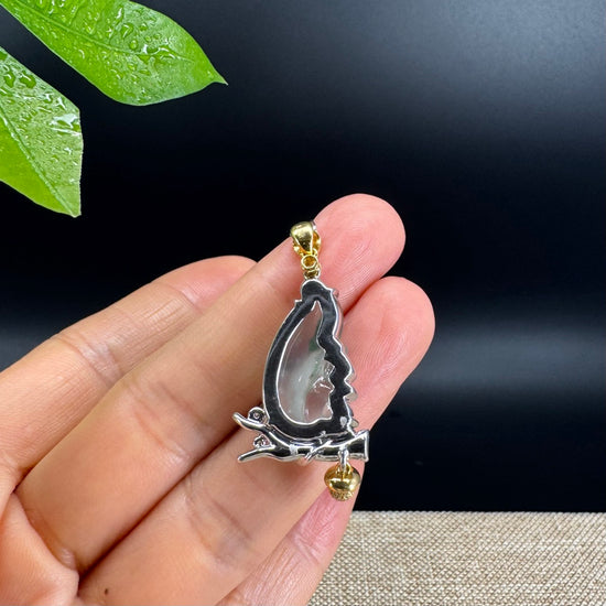 High-end 18K Gold Burmese Icy Green Jadeite Jade Squirrel Pendant with Diamond