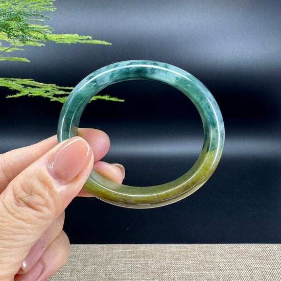 Genuine Burmese Blue Flower Yellow Jade Jadeite Bangle Bracelet ( 52.5mm*45.1 )