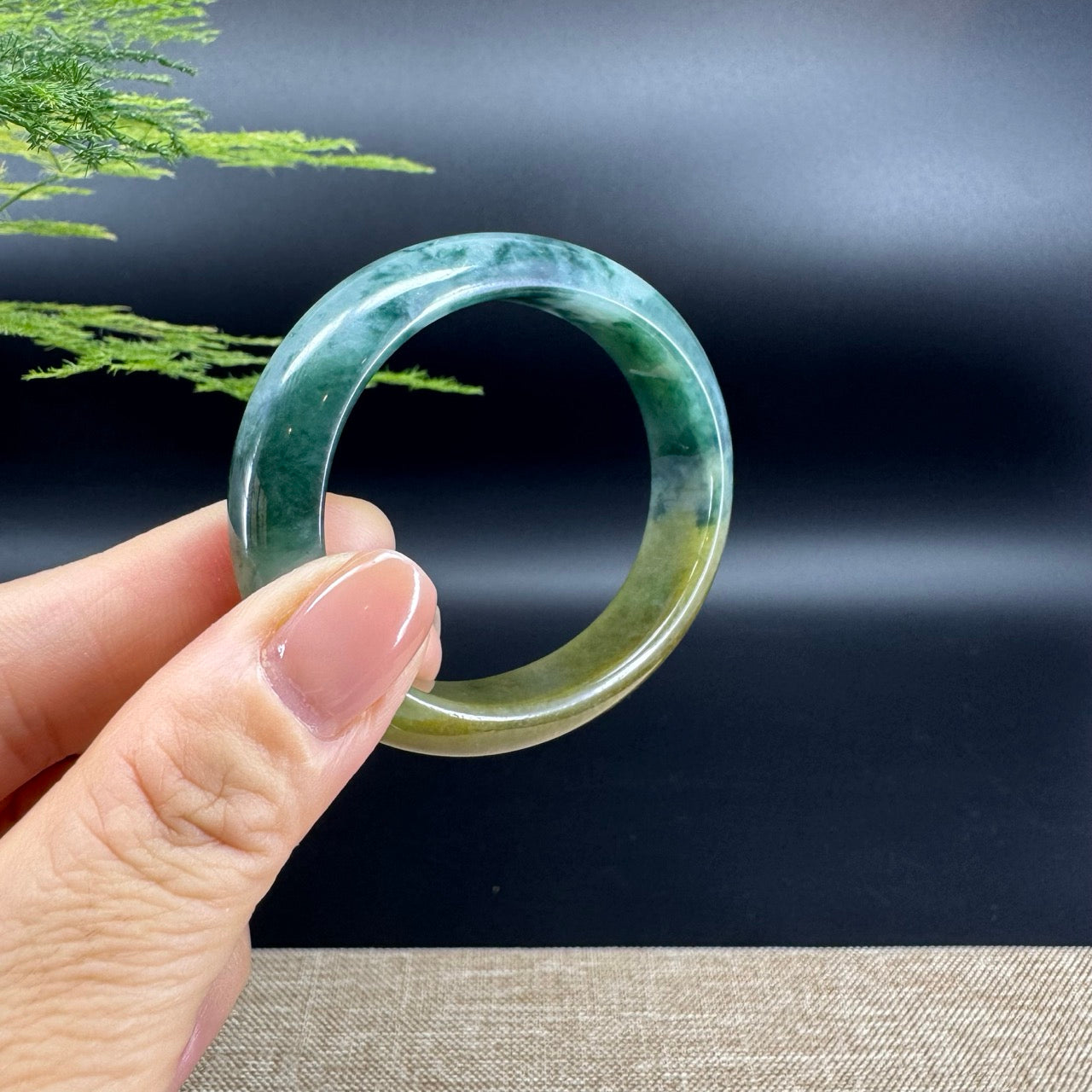 Genuine Burmese Blue Flower Yellow Jade Jadeite Bangle Bracelet ( 52.5mm*45.1 )