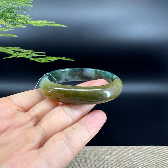 Genuine Burmese Blue Flower Yellow Jade Jadeite Bangle Bracelet ( 52.5mm*45.1 )