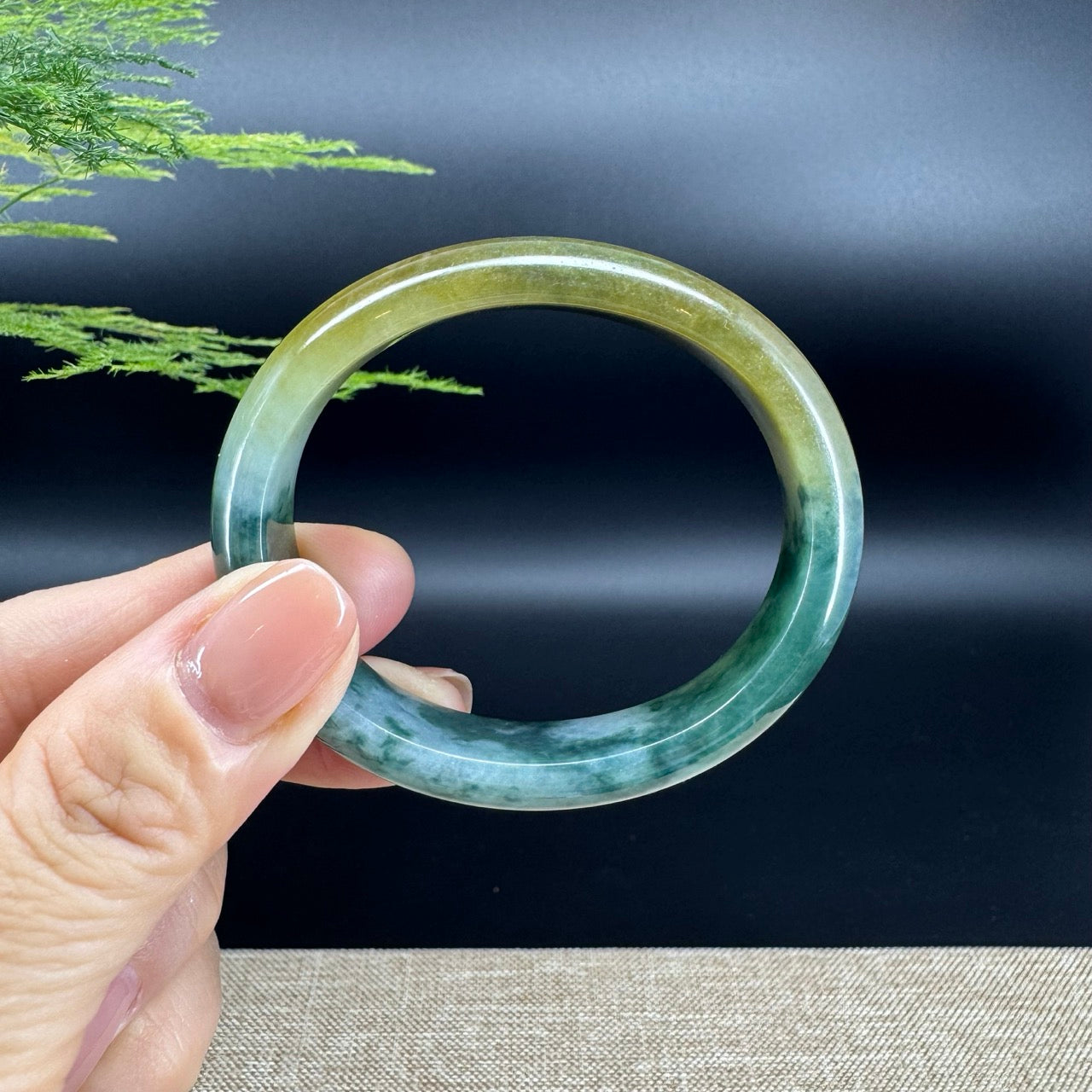 Genuine Burmese Blue Flower Yellow Jade Jadeite Bangle Bracelet ( 52.5mm*45.1 )