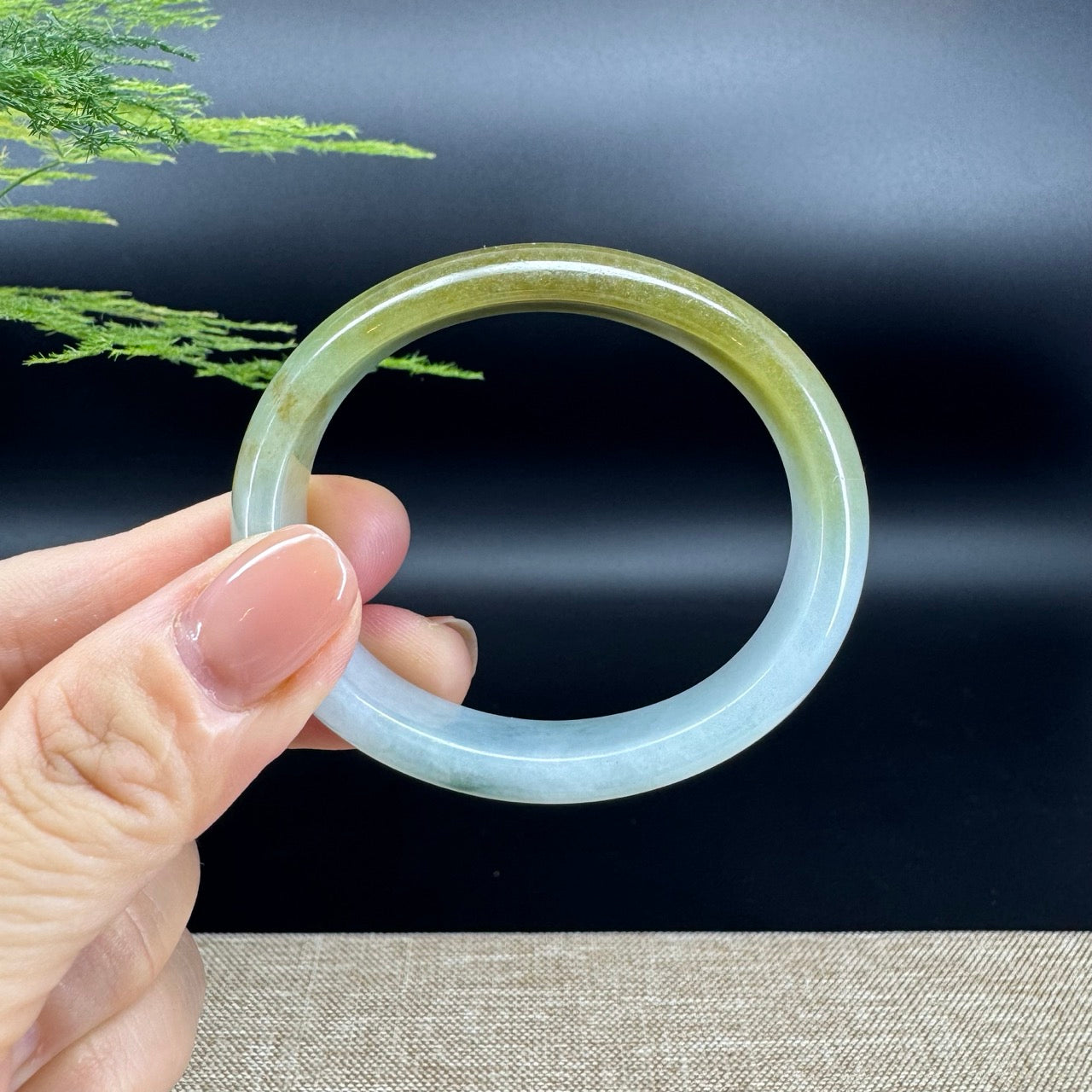 Genuine Burmese Yellow and Blue Flower Jade Jadeite Bangle Bracelet ( 51.9mm*43.7 )