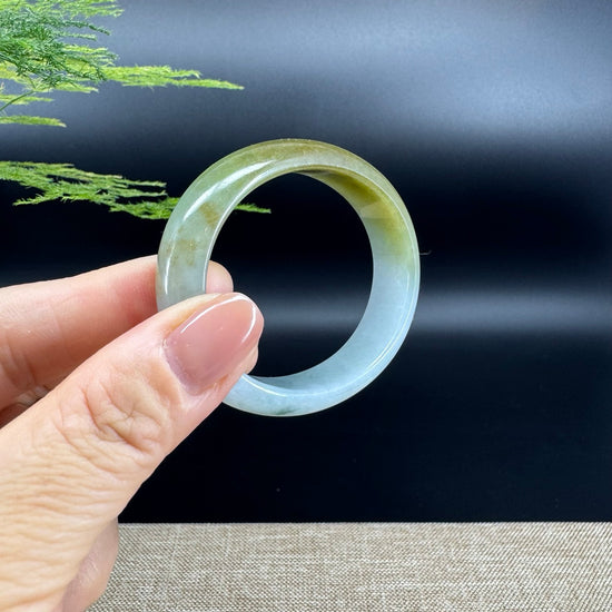 Genuine Burmese Yellow and Blue Flower Jade Jadeite Bangle Bracelet ( 51.9mm*43.7 )