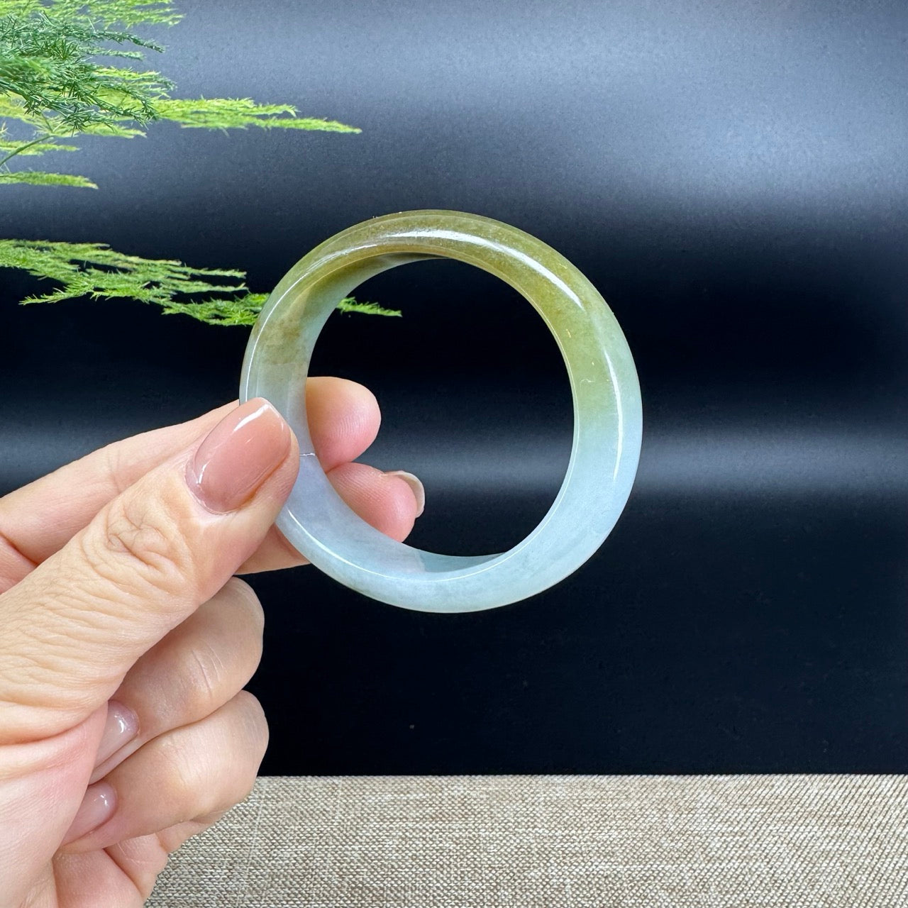 Genuine Burmese Yellow and Blue Flower Jade Jadeite Bangle Bracelet ( 51.9mm*43.7 )