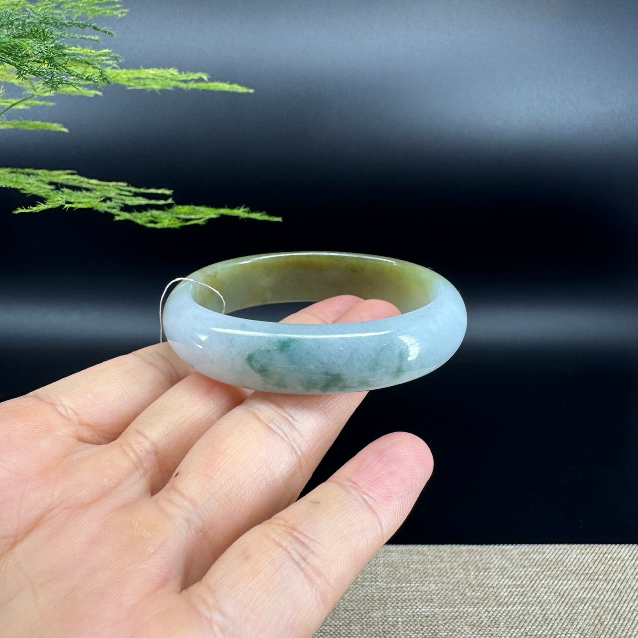 Genuine Burmese Yellow and Blue Flower Jade Jadeite Bangle Bracelet ( 51.9mm*43.7 )