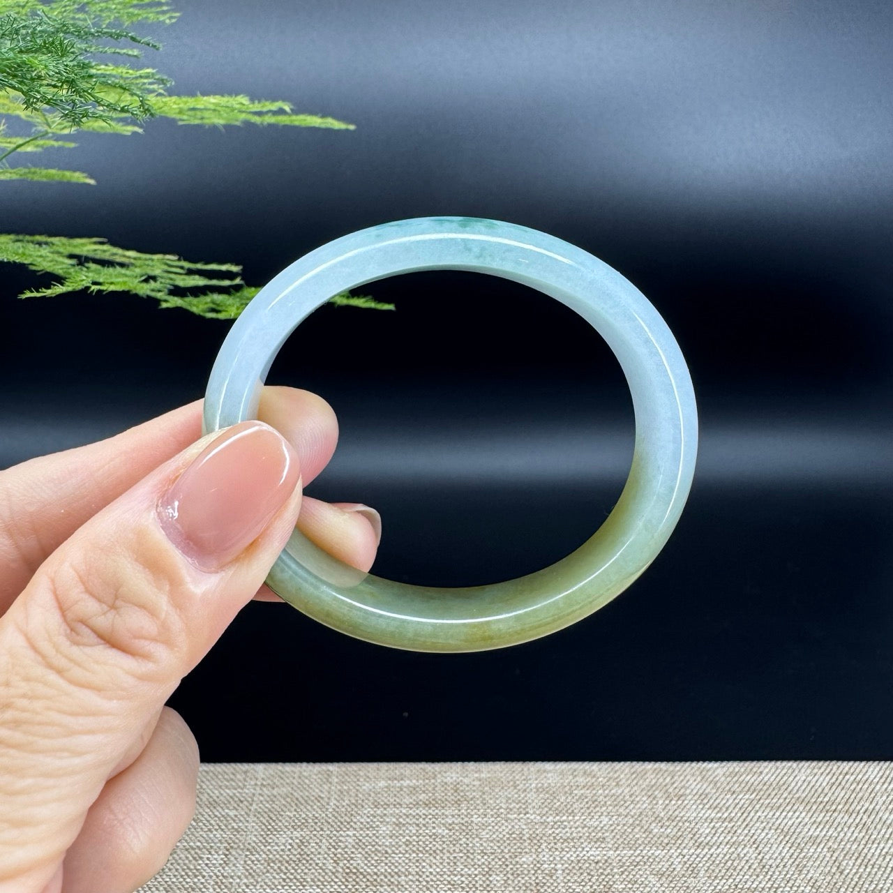 Genuine Burmese Yellow and Blue Flower Jade Jadeite Bangle Bracelet ( 51.9mm*43.7 )