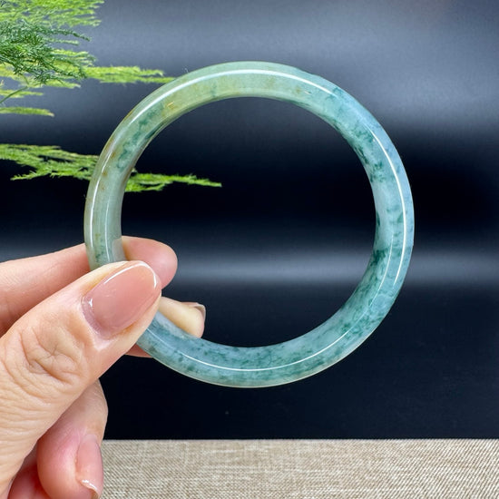 Genuine Burmese Blue Flower Jade Jadeite Bangle Bracelet ( 61.8mm )