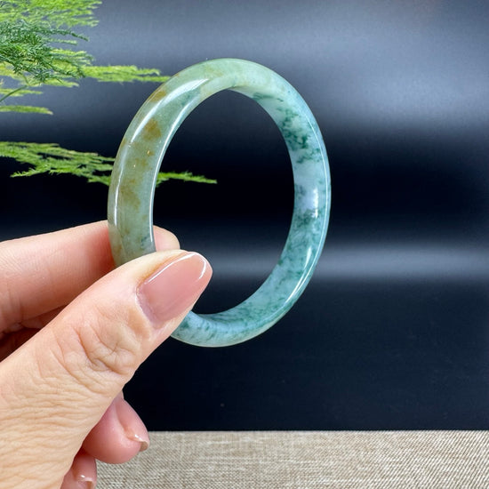 Genuine Burmese Blue Flower Jade Jadeite Bangle Bracelet ( 61.8mm )