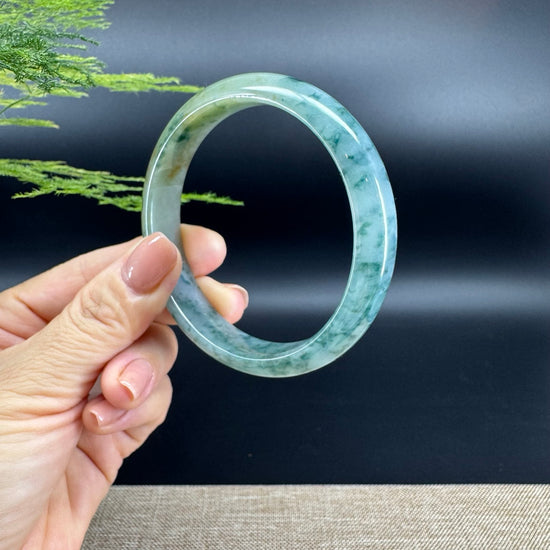 Genuine Burmese Blue Flower Jade Jadeite Bangle Bracelet ( 61.8mm )