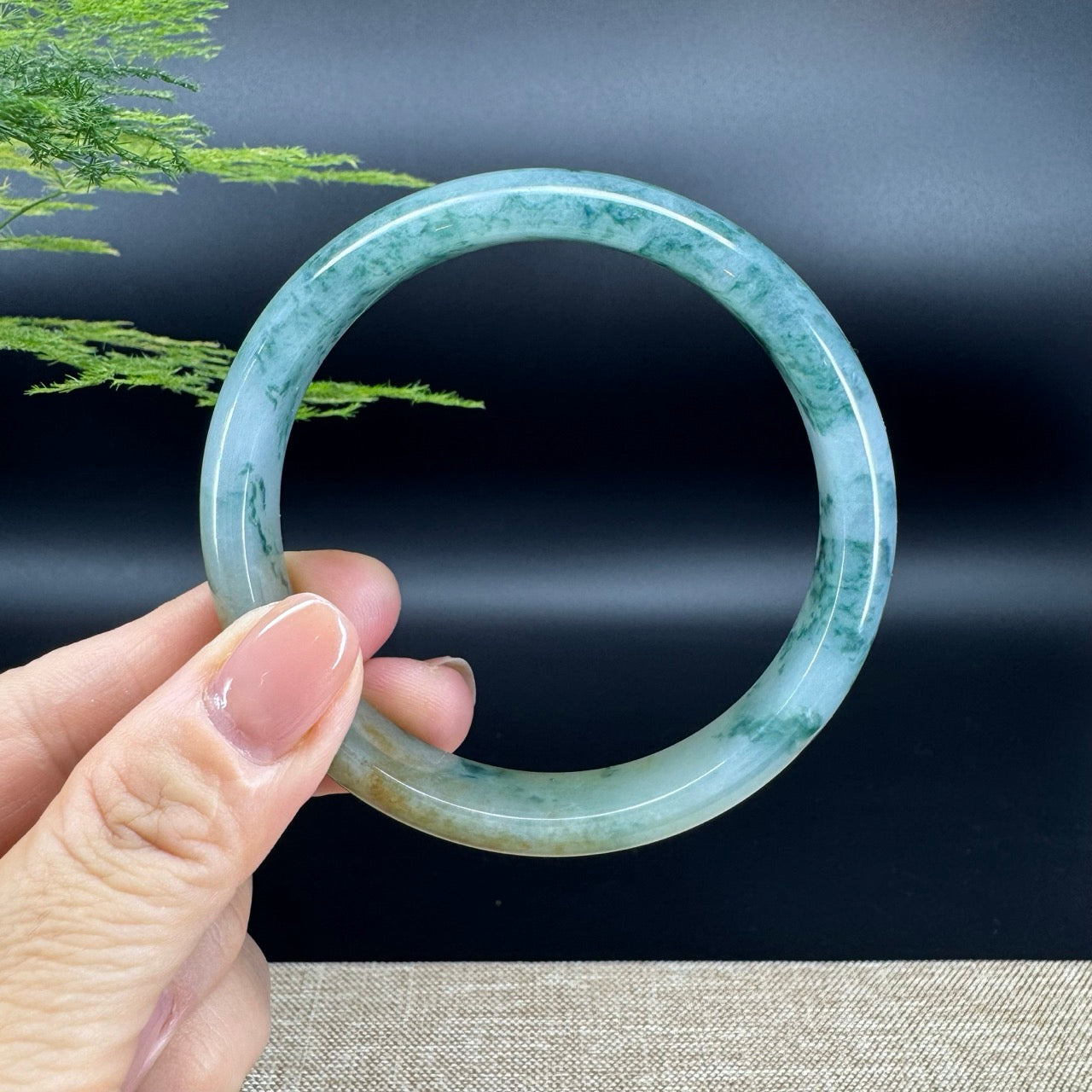 Genuine Burmese Blue Flower Jade Jadeite Bangle Bracelet ( 61.8mm )