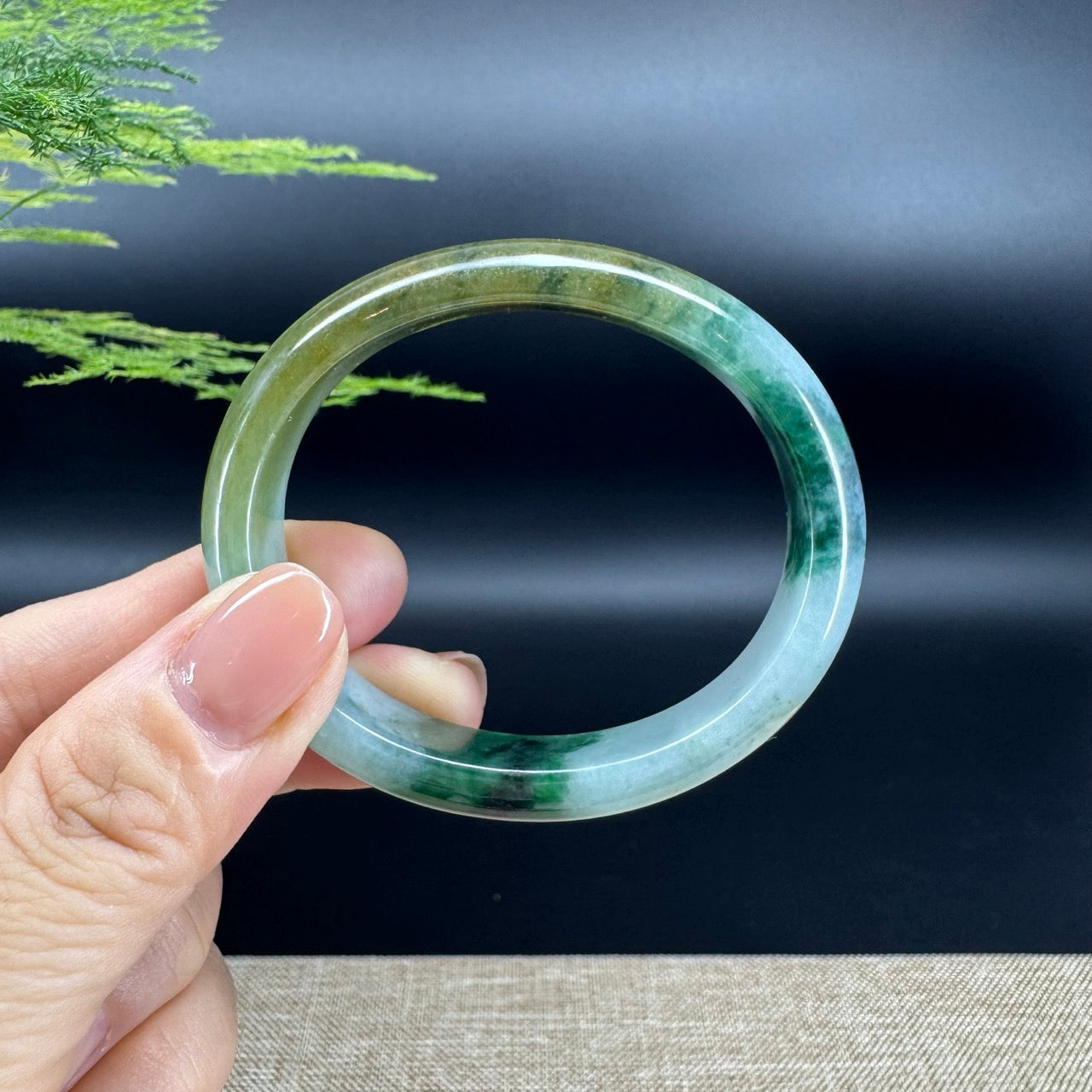 Genuine Burmese Yellow Blue Flower Jade Jadeite Bangle Bracelet ( 54.5mm*46)