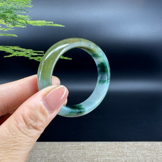 Genuine Burmese Yellow Blue Flower Jade Jadeite Bangle Bracelet ( 54.5mm*46)