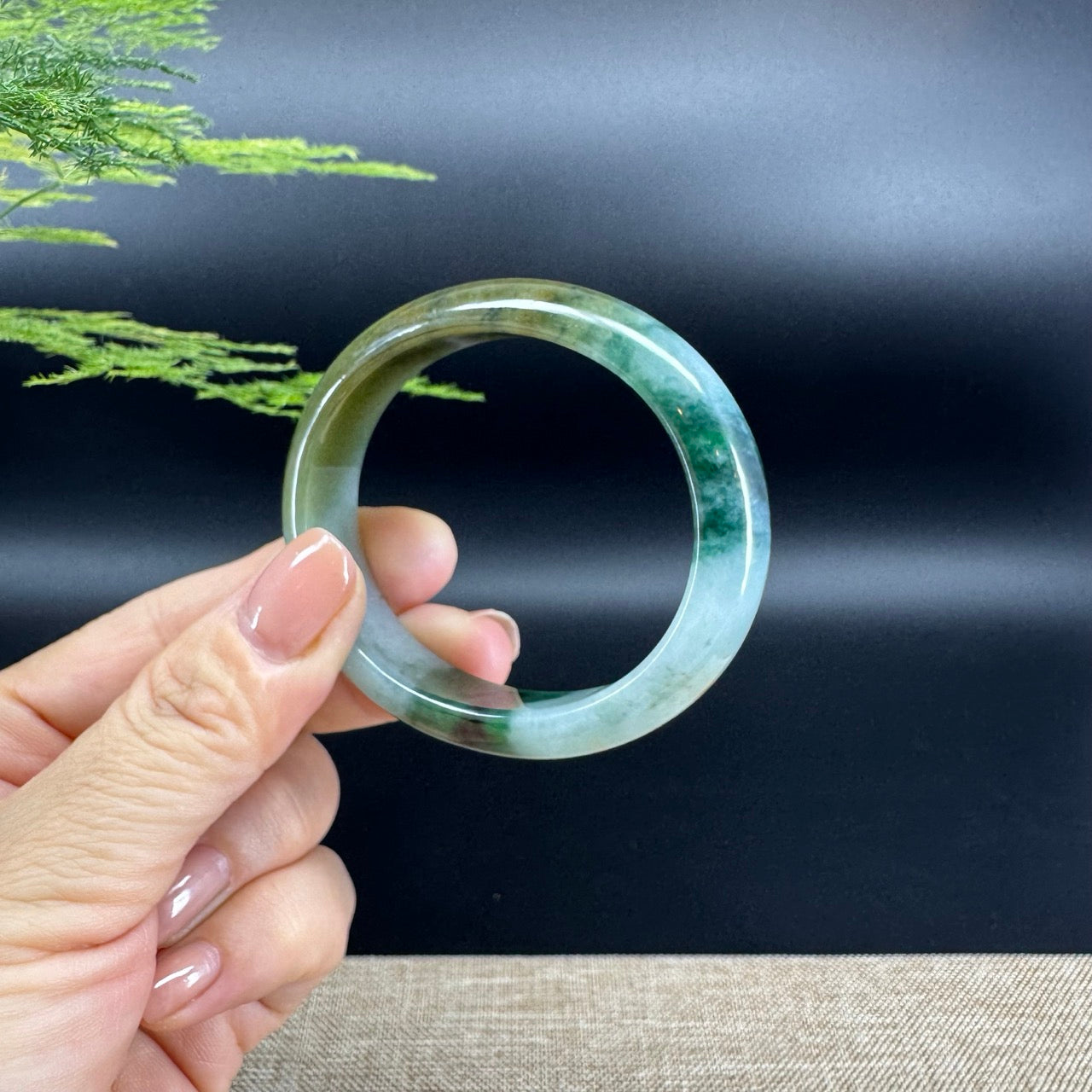 Genuine Burmese Yellow Blue Flower Jade Jadeite Bangle Bracelet ( 54.5mm*46)