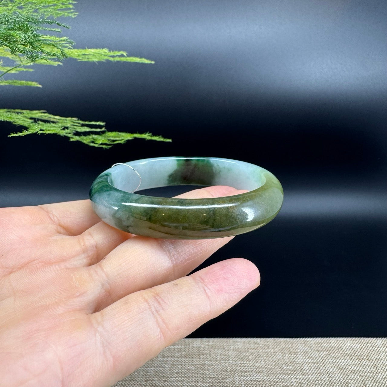 Genuine Burmese Yellow Blue Flower Jade Jadeite Bangle Bracelet ( 54.5mm*46)