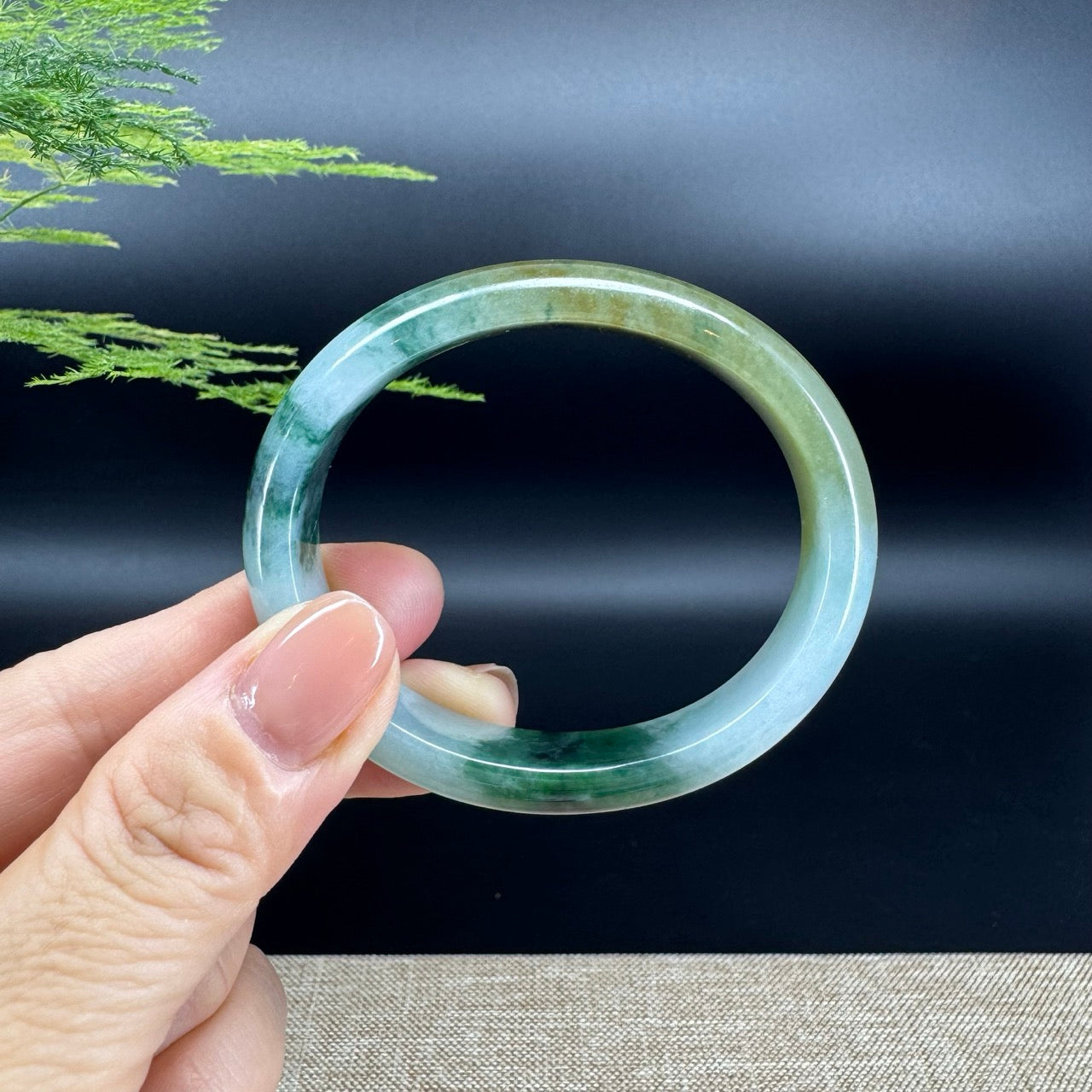 Genuine Burmese Yellow Blue Flower Jade Jadeite Bangle Bracelet ( 54.5mm*46)