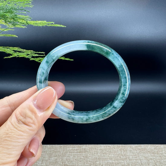 Genuine Burmese Blue Flower Jade Jadeite Bangle Bracelet ( 52.2mm*47 )