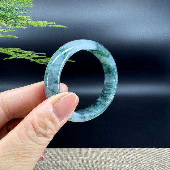 Genuine Burmese Blue Flower Jade Jadeite Bangle Bracelet ( 52.2mm*47 )