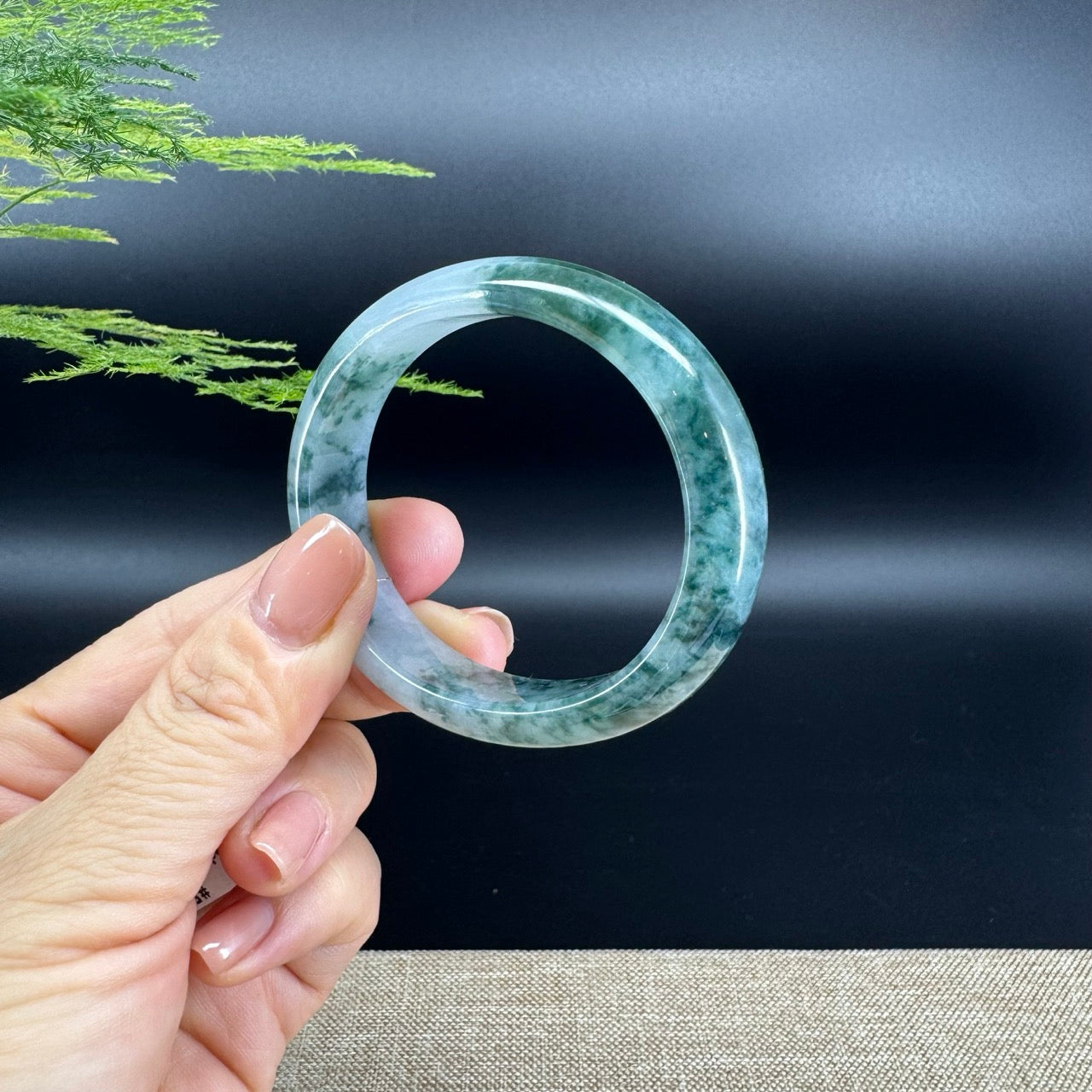 Genuine Burmese Blue Flower Jade Jadeite Bangle Bracelet ( 52.2mm*47 )