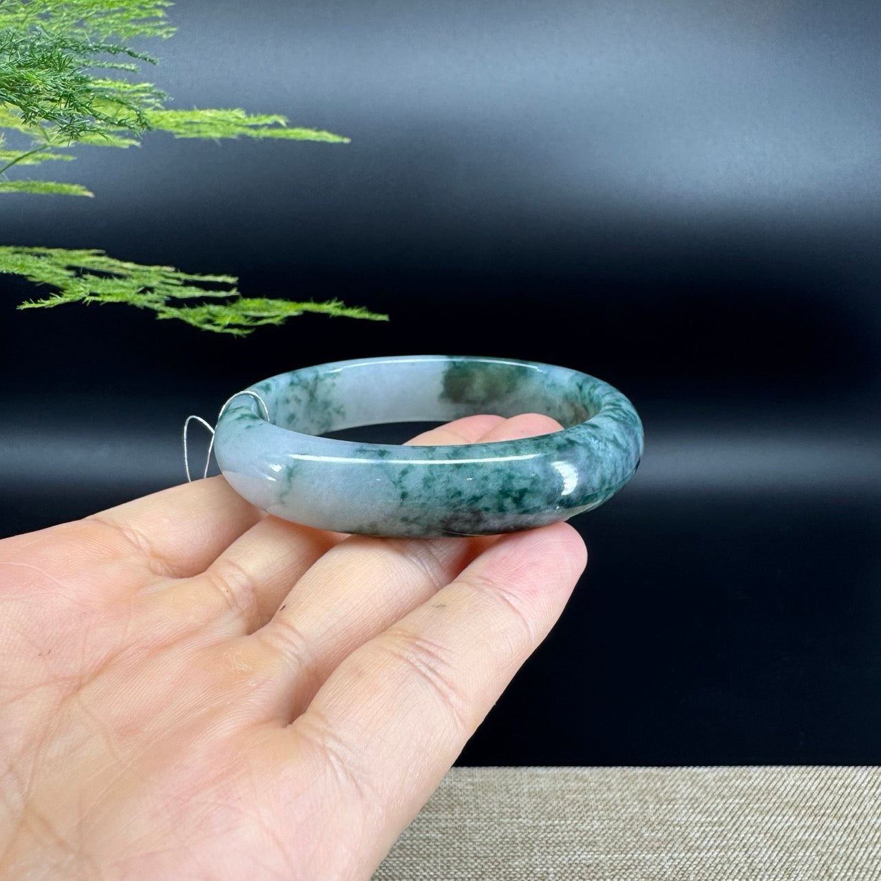 Genuine Burmese Blue Flower Jade Jadeite Bangle Bracelet ( 52.2mm*47 )
