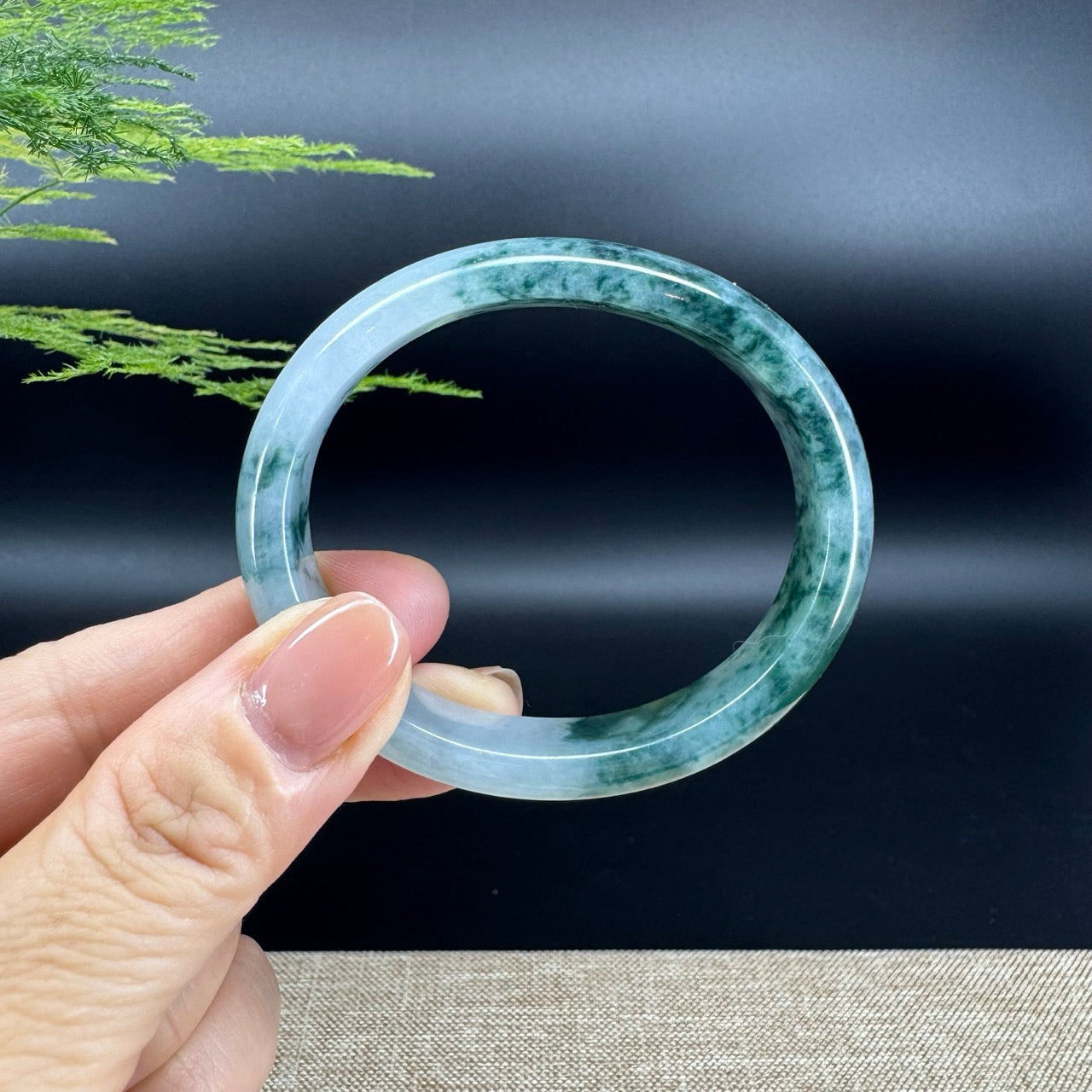 Genuine Burmese Blue Flower Jade Jadeite Bangle Bracelet ( 52.2mm*47 )