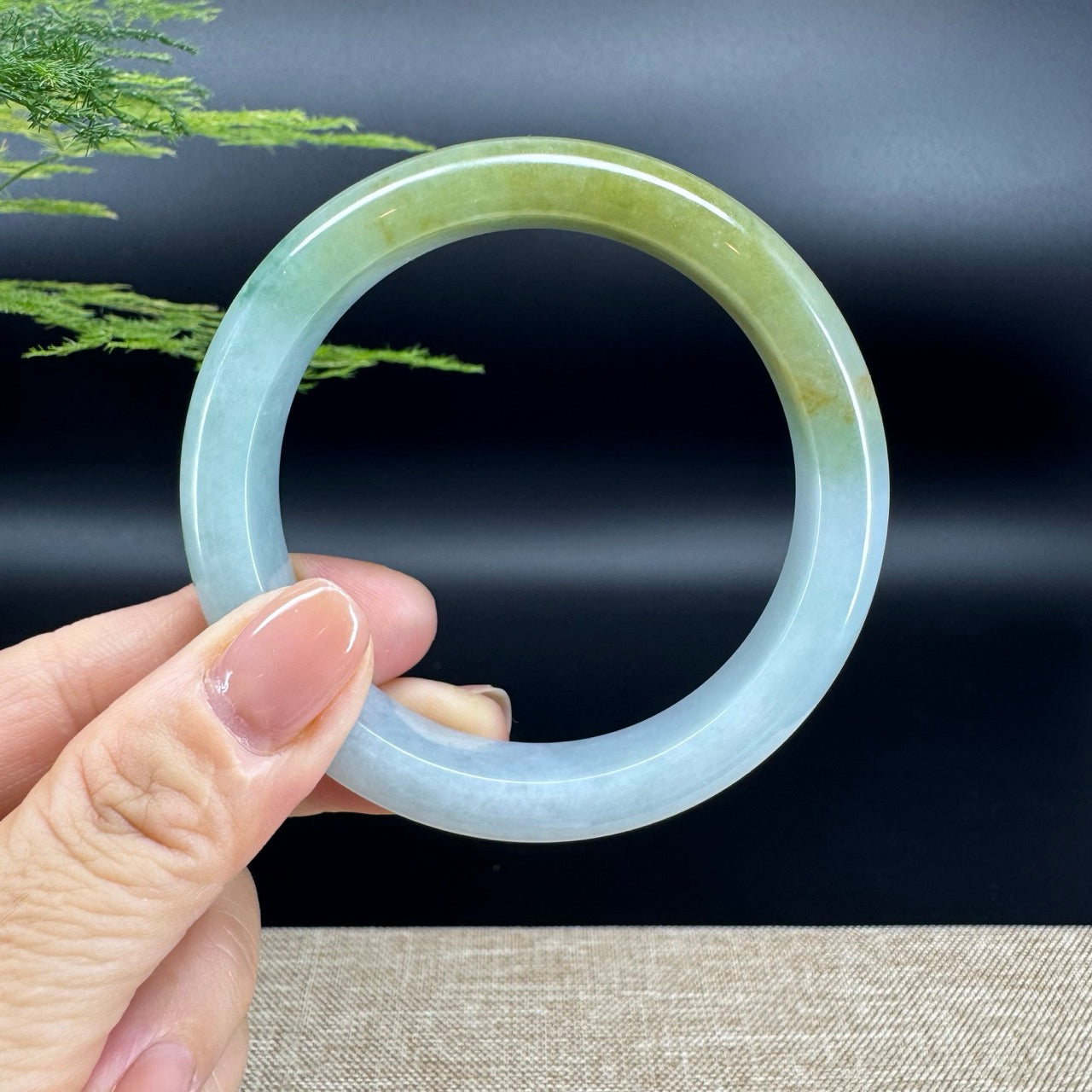 Genuine Burmese Yellow Green Jade Jadeite Bangle Bracelet ( 58.4mm )