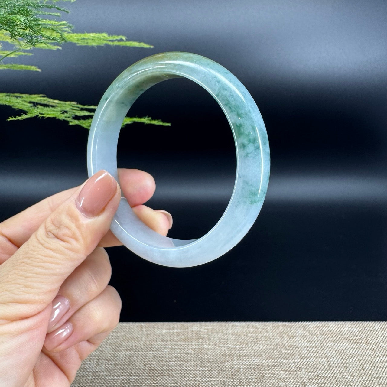 Genuine Burmese  Blue Green Jade Jadeite Bangle Bracelet ( 58.5mm )