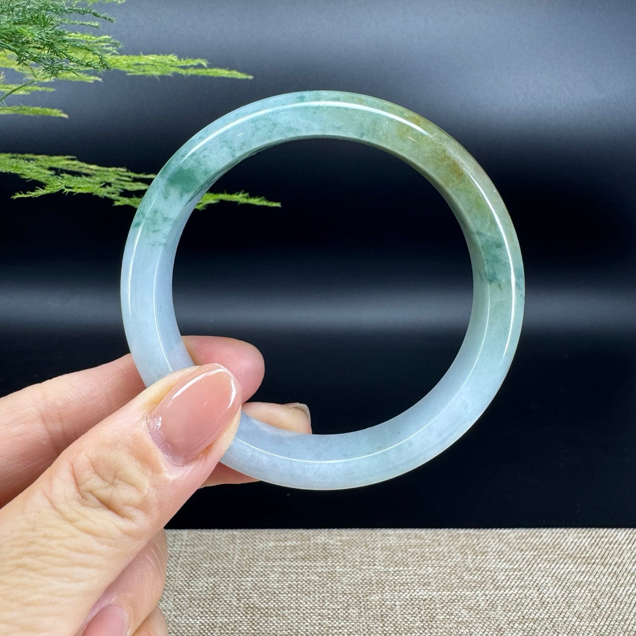 Genuine Burmese  Blue Green Jade Jadeite Bangle Bracelet ( 58.5mm )