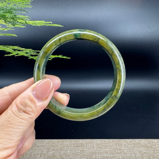 Genuine Burmese Yellow Blue Flower Jade Jadeite Bangle Bracelet ( 58.8mm )