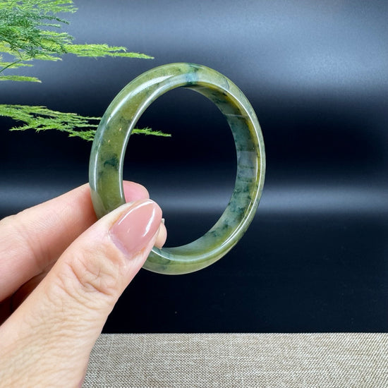 Genuine Burmese Yellow Blue Flower Jade Jadeite Bangle Bracelet ( 58.8mm )