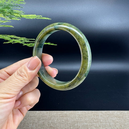 Genuine Burmese Yellow Blue Flower Jade Jadeite Bangle Bracelet ( 58.8mm )