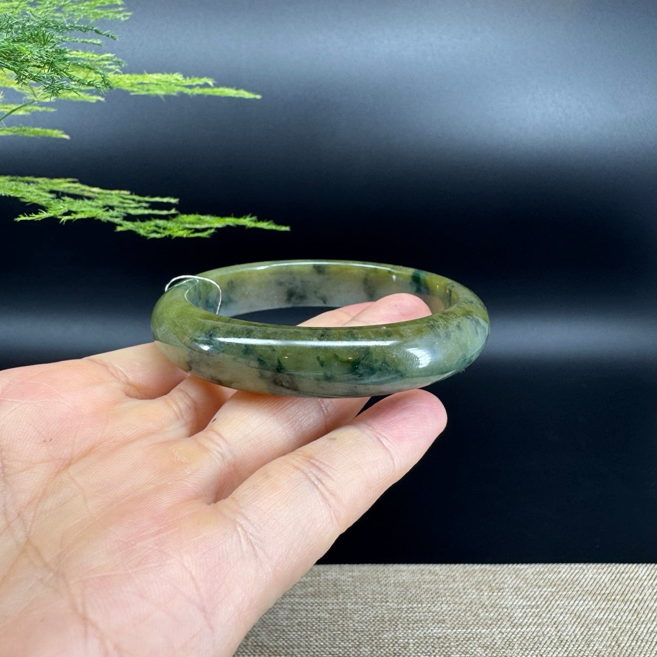 Genuine Burmese Yellow Blue Flower Jade Jadeite Bangle Bracelet ( 58.8mm )