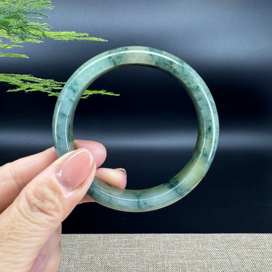 Genuine Burmese Yellow Blue Flower Jade Jadeite Bangle Bracelet ( 58.8mm )