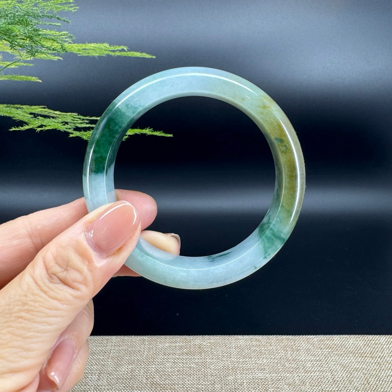 Genuine Burmese Blue Green Jade Jadeite Bangle Bracelet ( 55.1mm )