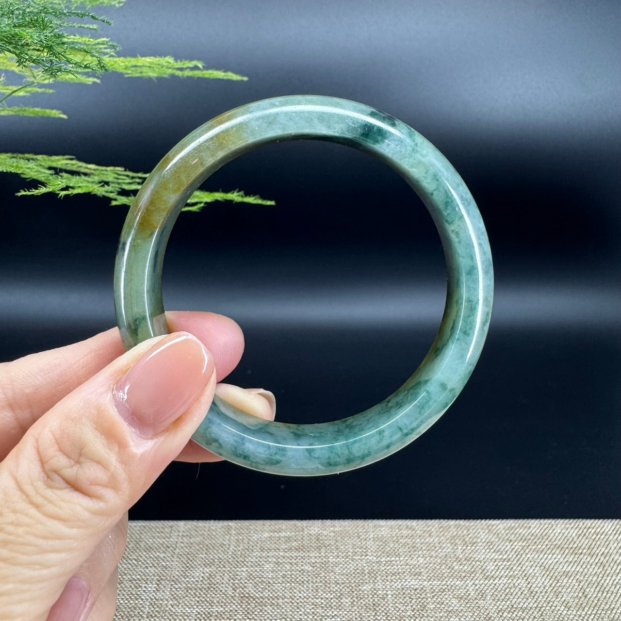 Genuine Burmese Yellow Blue Flower Jade Jadeite Bangle Bracelet ( 54.1 mm )